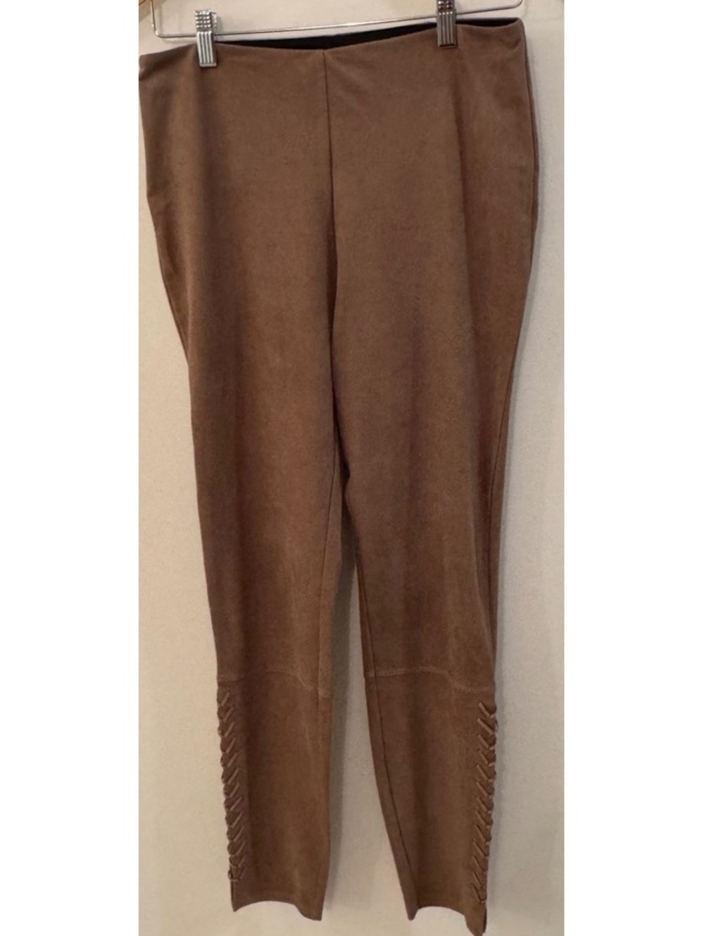 Lysse Women's Brown Faux Suede Leggings with Side Lace-Up Detail, Size M